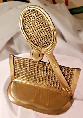 Brass Bookend Doorstop Tennis Sports Shiny 6 X 5.5  Retro Whimsey • $9