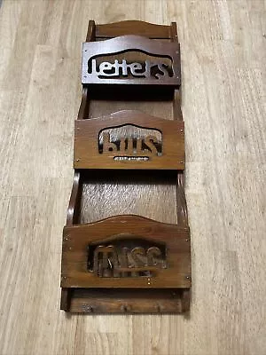 Vintage Wood Wall Mount Mail Holder Bills Sorter Organizing • $25