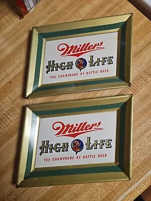 Vintage Pair 1950's MILLER HIGH LIFE Beer Tip Tray Litho Tin Lady Moon  5x7” • $27.95