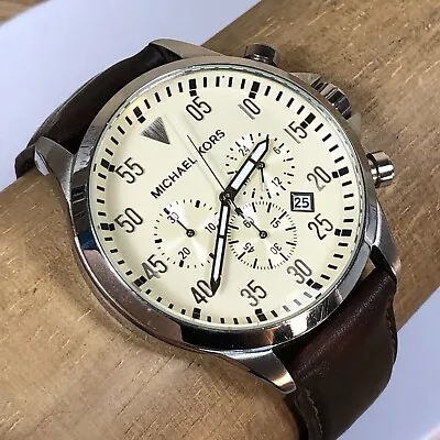 New Michael Kors Men's Gage Brown Leather Chronograph Watch MK8441 • $59.95