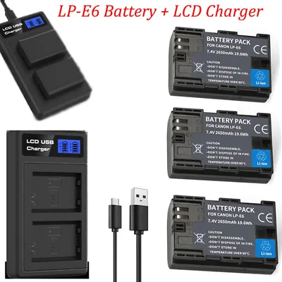 LP-E6 LP-E6N Battery LCD Charger For Canon EOS 5D Mark II/III/IV EOS 6D 7D BG-E9 • £39.59