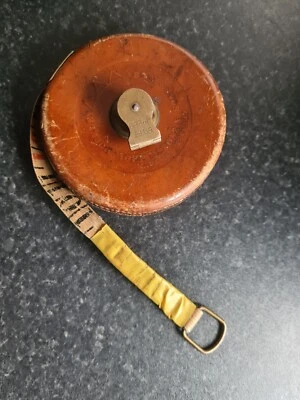 £5 • Buy Vintage John Rabone & Sons Hockley Abbey. 50FT Leather Cased Tape Measure No 260