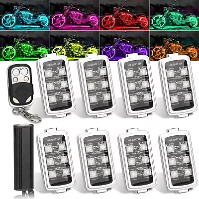 8 Pods RGB LED Rock Light For Motorcycle Underglow Light Kit With Remote Control • $27.45