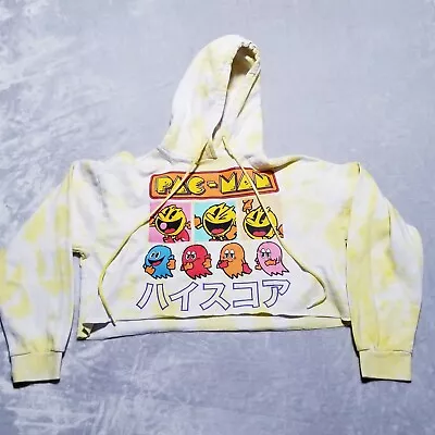 Pac-Man Hoodie Womens L Large Crop Pullover Gamer Video Arcade Yellow Tie Dye • $14.99