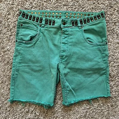 Matthew Williamson H&M Studded Cut Off Green Denim Jean Shorts 8” 34 • $35