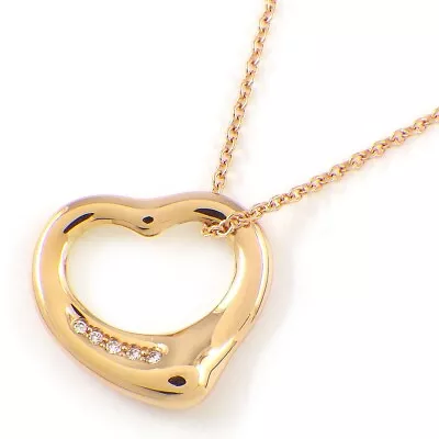 Tiffany & Co. Necklace Open Heart Width 16mm Elsa Peretti 5P Diamond 750RG • $790