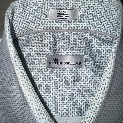 Peter Millar Shirt Adult Large Blue Polka Dot Button Up Short Sleeve Mens Flaw • $17.97