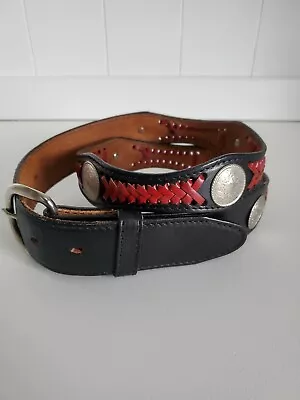 Textan Black Leather Belt Red Whip Stitch Western Concho 36  Cowboy Rodeo • $19.99