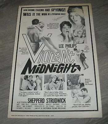 Violent Midnight Promo Movie Pressbook Lee Philips Jean Hale Thriller • $9.99