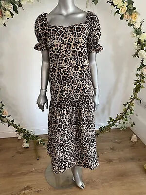 £14.99 • Buy Influence Dress Size 18 & 22 Brown Leopard Print Tie Back Midi Dress New KP72