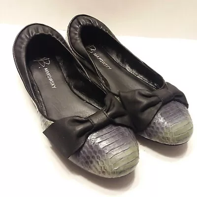 Womens 6M B. Makowsky Tilly Bow Ballet Flats Shoes Blue/Green Snakeskin Loafers • $12.82