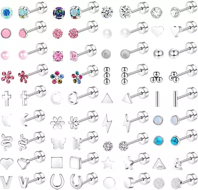 36 Pairs Surgical Steel Flat Back Stud Earrings For Women Men 20G Tiny Cartilage • $27.49