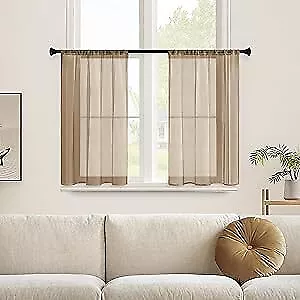  Taupe Sheer Curtains 34 X 36 Inch Length Kitchen Tier Short Curtains Light  • $22.77