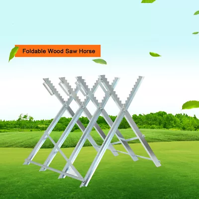 Portable Folding Sawhorse Steel Sawbuck For Firewood 150KG Sawhorse Work Table • £55.32