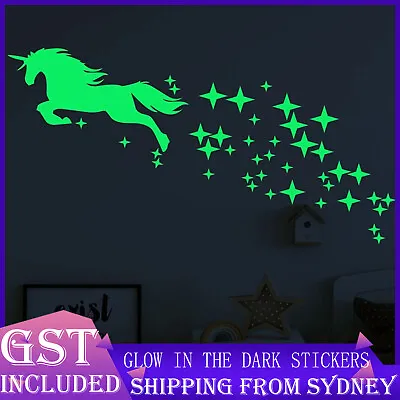 Unicorn Glow In The Dark Stars Wall Stickers Kids Bedroom Decals Decor 20 X 29cm • $5.89