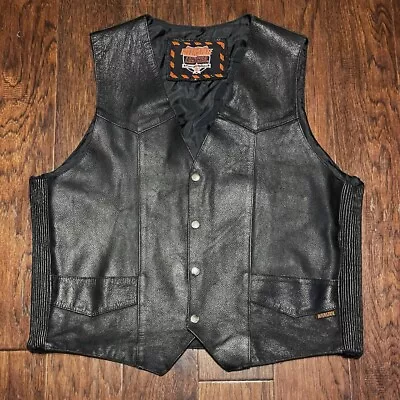 Vtg Interstate Leather Black Motorcycle Vest Men's Size Large Biker • $24.95