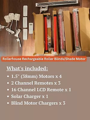 ROLLERHOUSES Rechargeable Wireless Roller Blinds MotorKit W/ Remotes & Solar Pan • $60