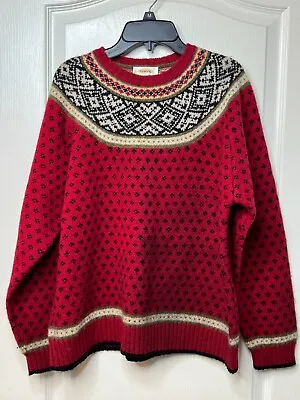 Vintage Talbots Wool Fair Isle Sweater Size Medium Red Nordic Knit Hong Kong • $22.40