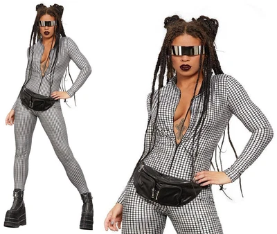 Fever Miss Whiplash 1970s Disco Fancy Dress Costume Festival Catsuit Jumpsuit • £37.99