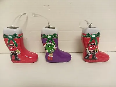 Vintage M&M'S Lot Of (3) Christmas Ornaments Stockings Tin 3.5 Inches Tall • $5