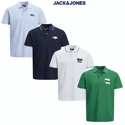 Jack & Jones Men's Polo Short Sleeve Shirt Button Up Smart Casual Cotton Tee Top • £9.99