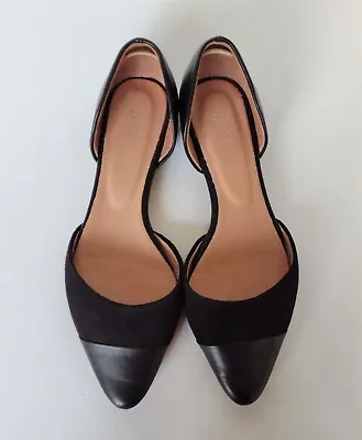 J. JILL Women’s Black Leather D’orsay Flats Size 7.5 Pointed Toe Classic Neutral • $32.99