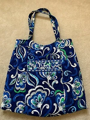 Vera Bradley Mediterranean Blue Flowers Boho Shoulder  Purse Tote Bag • $15.94