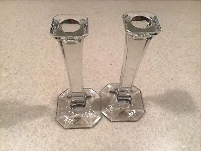 Pair Of Inn Crystal Mikasa Austria 7  Column Candle Stick Holders With Stickers • $30