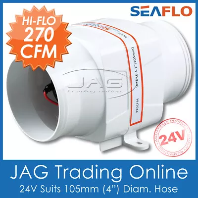 $46.44 • Buy 24V SEAFLO 270CFM IN-LINE BILGE BLOWER SUIT 4  HOSE-Boat/Caravan/Inline Air Pump
