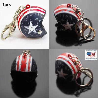 USA Flag Star Stripes Helmet Motorcycle Bike Racing Keychain Keyring Swivel Clip • $6.89