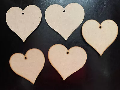 5 X Wooden MDF Hearts With Holes Craft Blanks Cards Decorations Mixed Media • £3.49