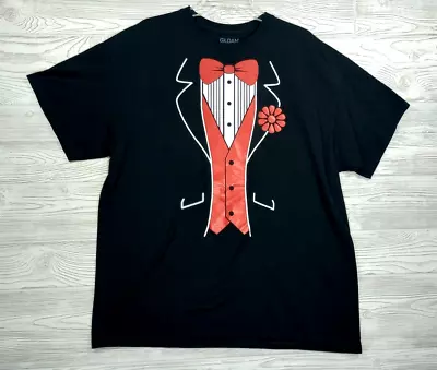 Tuxedo T-Shirt Mens Unisex XL Red Vest Bow Tie & Flower Clown Mime Short Sleeve • $10.55