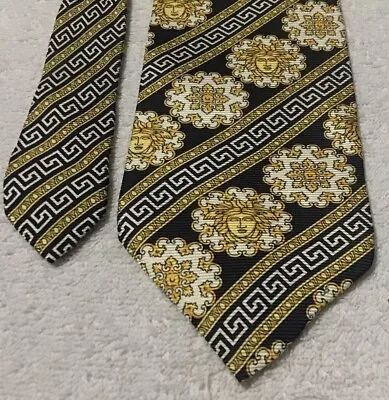 Vintage Gianni Versace Medusa Black Gold Silver Silk Tie Made In Italy • $25