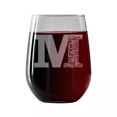 Monogram M | Stemless Wine Glass 17oz | Free Wine/food Pairing Card • $12.95
