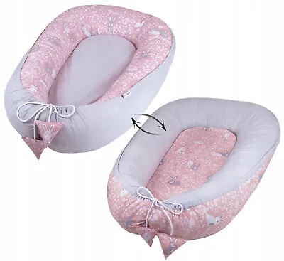 Baby Double-sided Soft Cocoon Bed Grey/ Bunny Pink • £24.99
