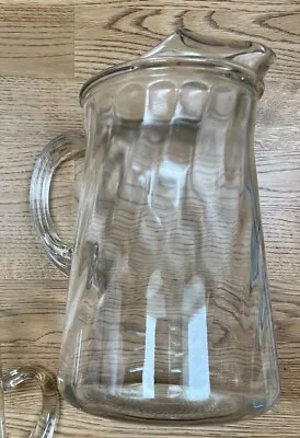 Vintage Clear Optic Swirl Glass Pitcher With Ice Lip 9  • $22