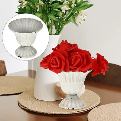  White Wrought Iron Tall Old Flower Vase Office Planters For Indoor Plants • £12.98