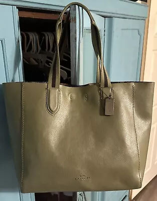 Coach Derby Military Green BLU Floral Interior Pebble Leather Tote Handbag Purse • $70