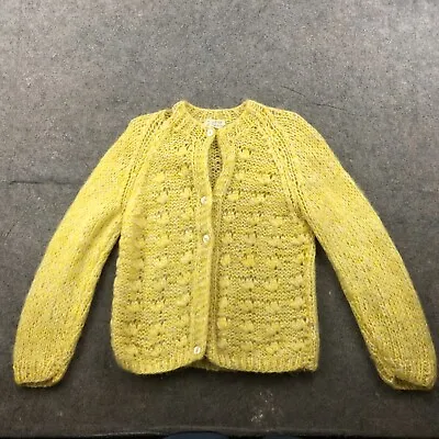 Vintage Mohair Wool Blend Cardigan Sweater Women Smalll Yellow 60s 70s Italy • $95.39