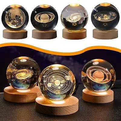 LED Crystal Table Lamp USB 3D Moon Galaxy Globe Night Xmas Decor Light Gift • $9.40