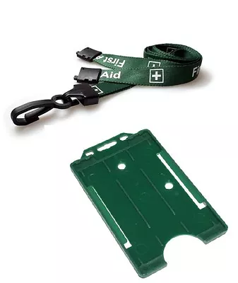 First Aider Green Neck Lanyard With SAFETY Breakaway & Vertical Card Holder  • £4.49