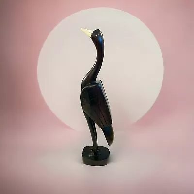 Vintage Hand Carved Black Ebony Iron Wood Crane Bird Sculpture Figurine 12” • $35.35