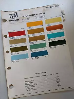 1974 DODGE TRUCKS Vtg. RM RINSHED-MASON Automotive Paint Chip Color Chart • $14.99