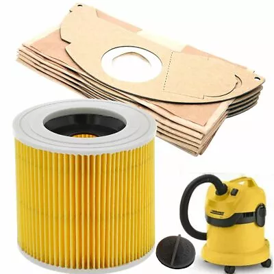 Dust Bag Filter For Karcher WD2 Wet Dry Vacuum Cleaner Bags 5 Pack Yellow Filter • £12.69