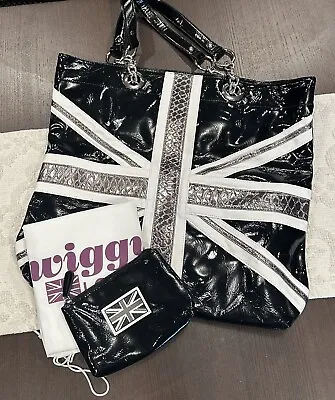 Twiggy London Union Jack Tote Bag Large Black Patent NEW!! • £48.18