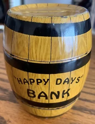 Vintage Tin Savings Bank J Chein Happy Days Barrel Bank No Key Or Lock • $6.95