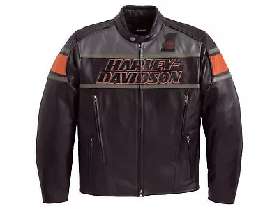 Harley Davidson Men's Biker Blocked B&S Black Leather Jacket Motorcycle Jacket • $144.95