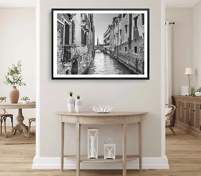 Venice Canal Print B&W Canal Wall Art Venice Framed Italy Wall Art City • £30.93