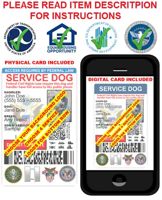 $10.99 • Buy Customizable Custom Service Dog Id Card Military Veterans Physical&digital Card 