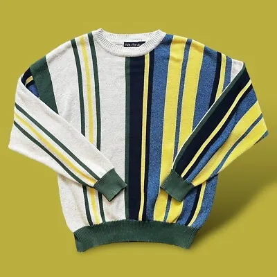 Vintage Men’s Striped Jumper Cotton Linen Blend Size L • £29.69